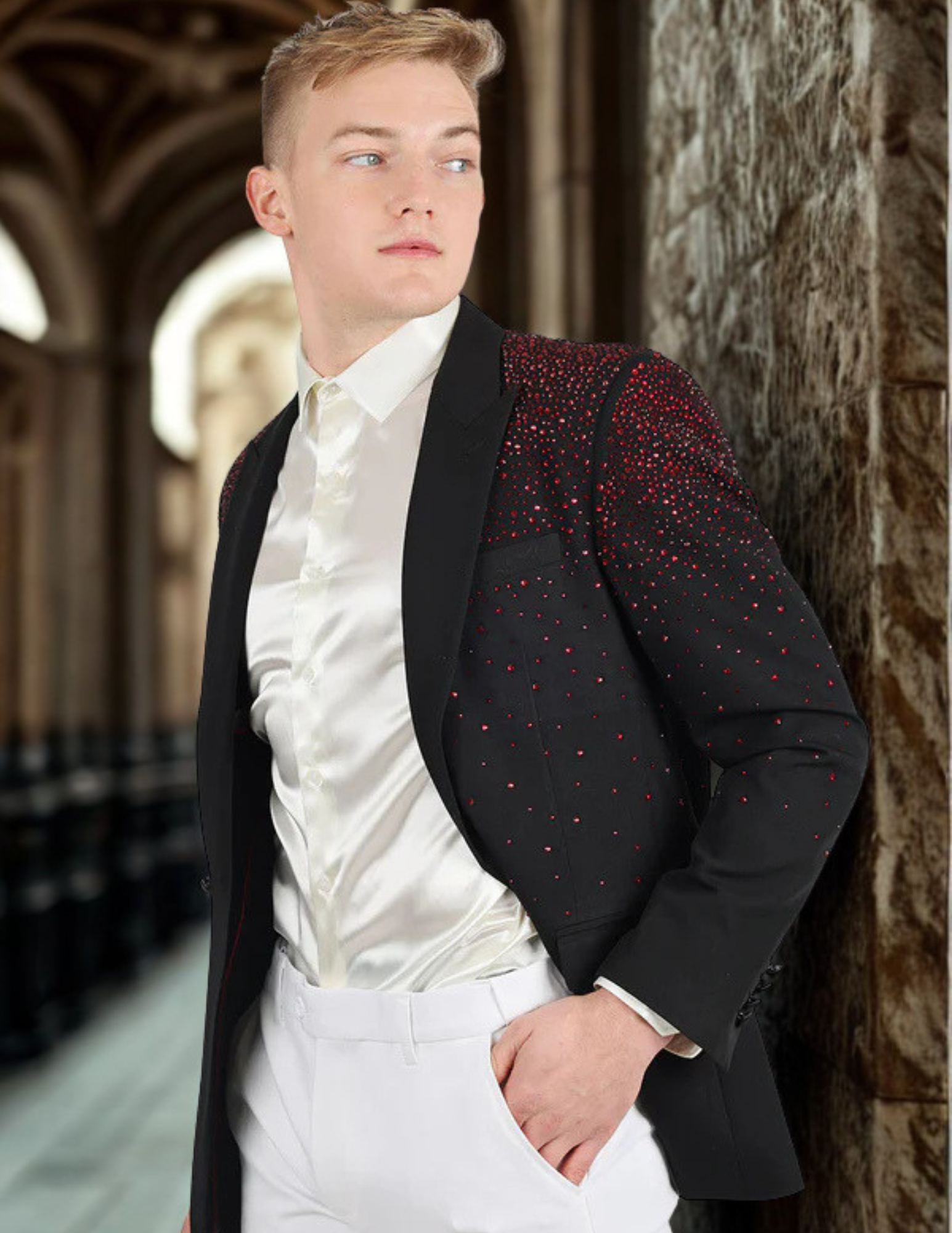 Splendor Cast Rhinestone Blazer Black / Red