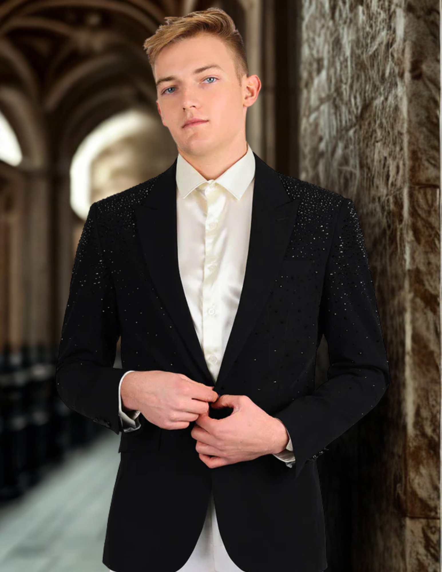 Splendor Cast Rhinestone Blazer Black / Black