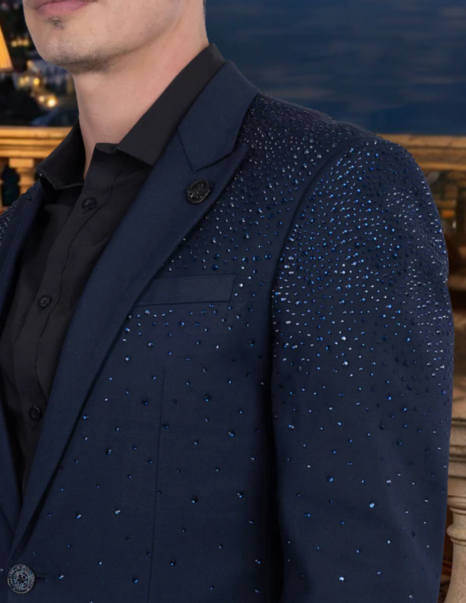 Splendor Cast Rhinestone Blazer Navy / Navy