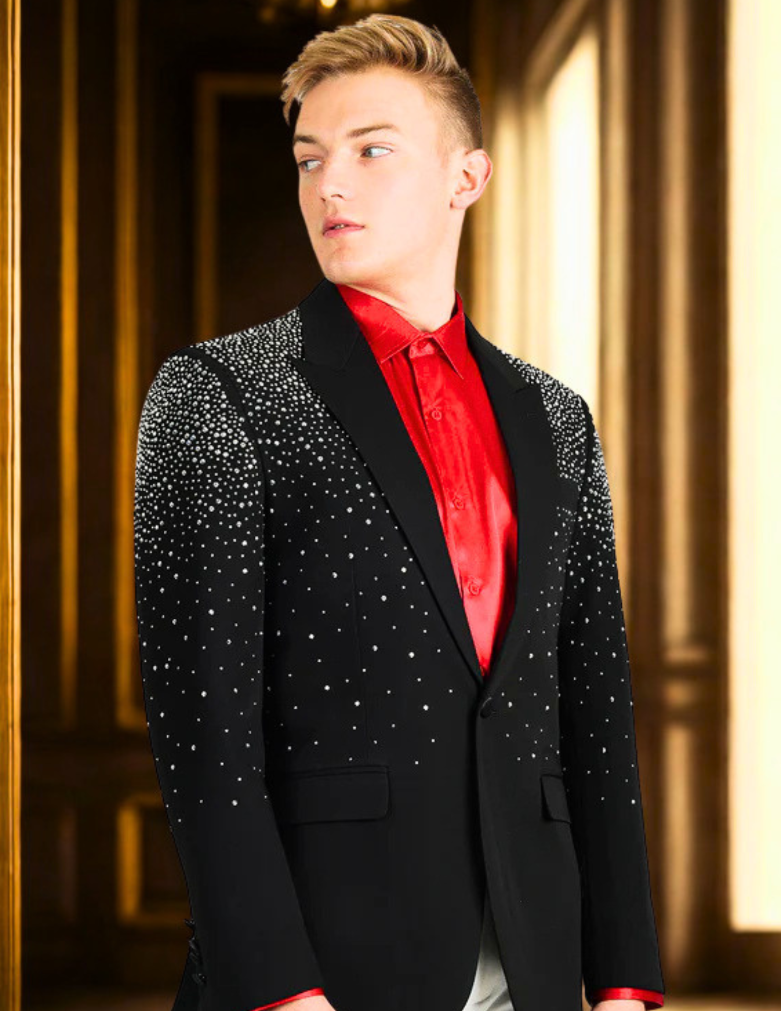 Splendor Cast Rhinestone Blazer Black / Silver