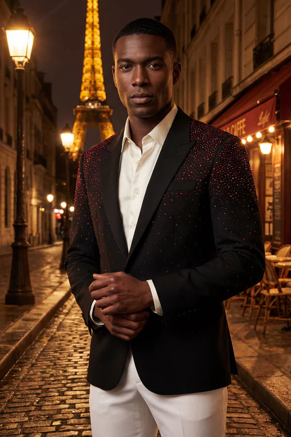 Splendor Cast Rhinestone Blazer Black / Red