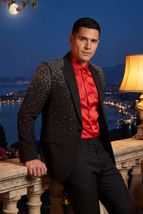 Splendor Cast Rhinestone Blazer Black / Silver