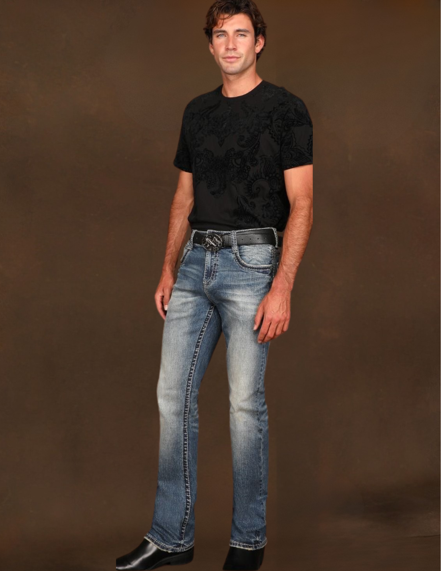 Boot Cut Embroider Jeans Men's AM-2233