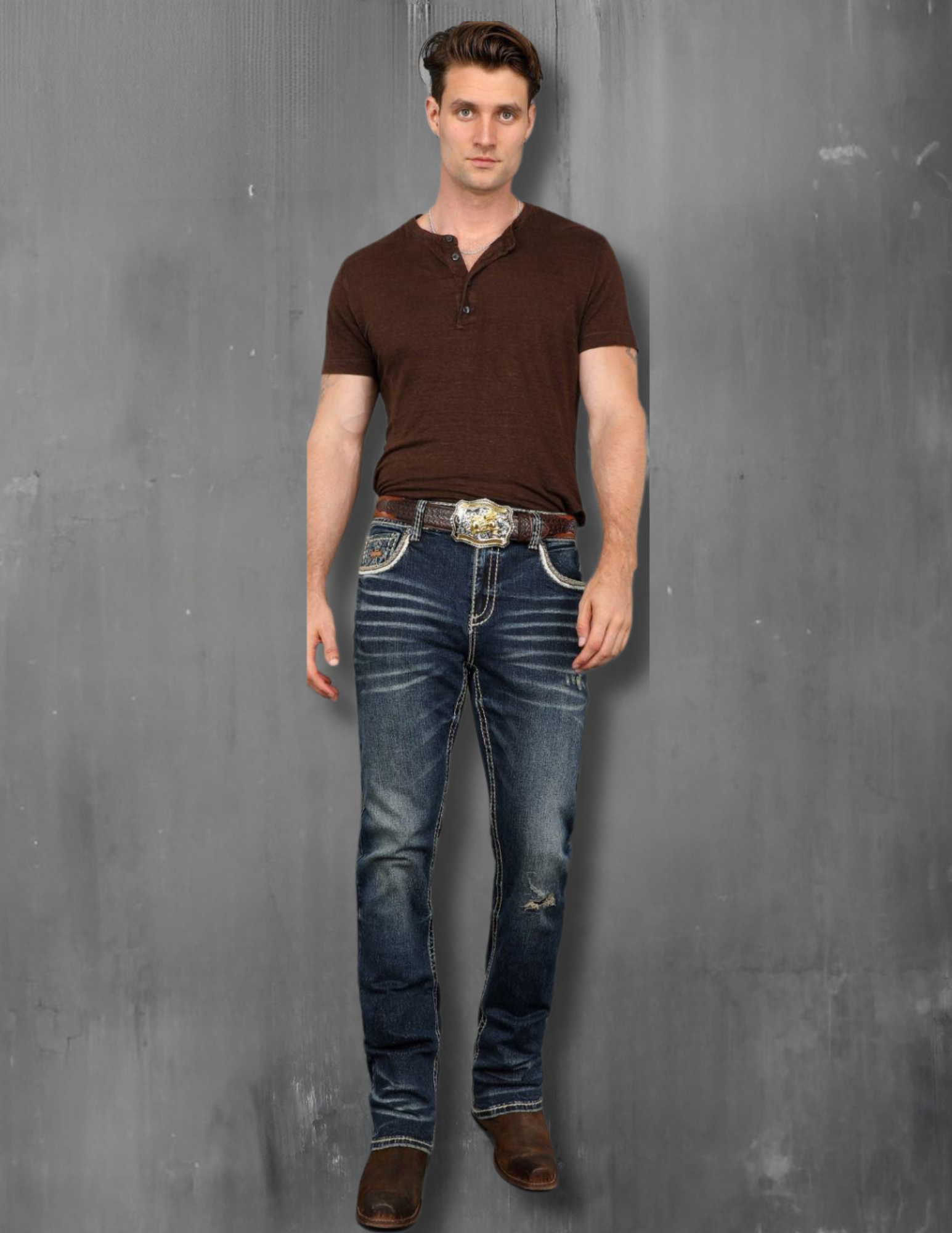Boot Cut Embroider Jeans Men's AM-2230