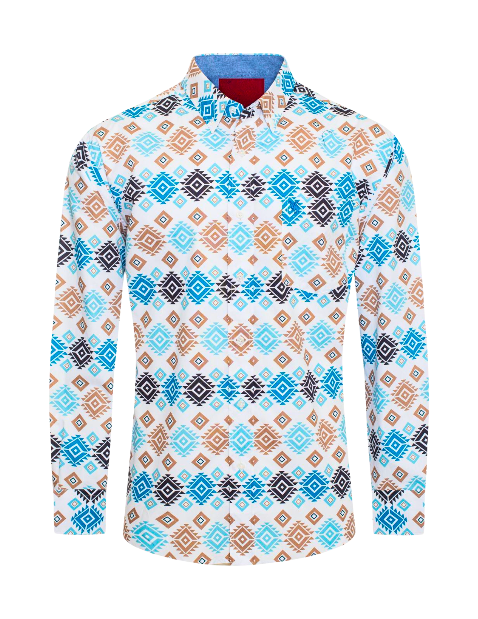 Men's Aztec Rodeo Shirts Long Sleeve White / Multi Shade Aztec Blue