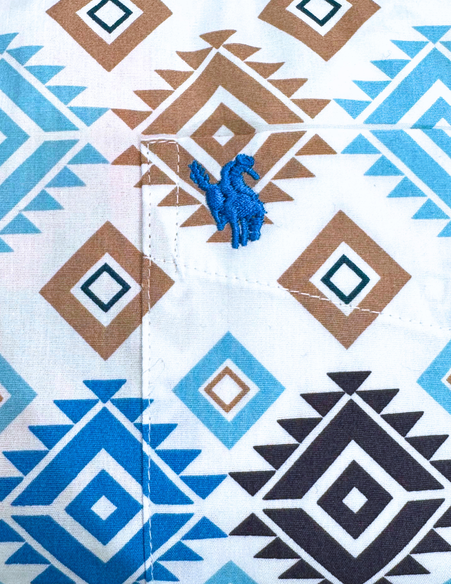 Men's Aztec Rodeo Shirts Long Sleeve White / Multi Shade Aztec Blue