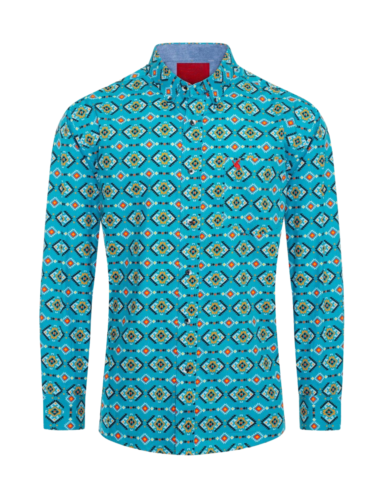 Men's Aztec Rodeo Shirts Long Sleeve Turquoise / Red
