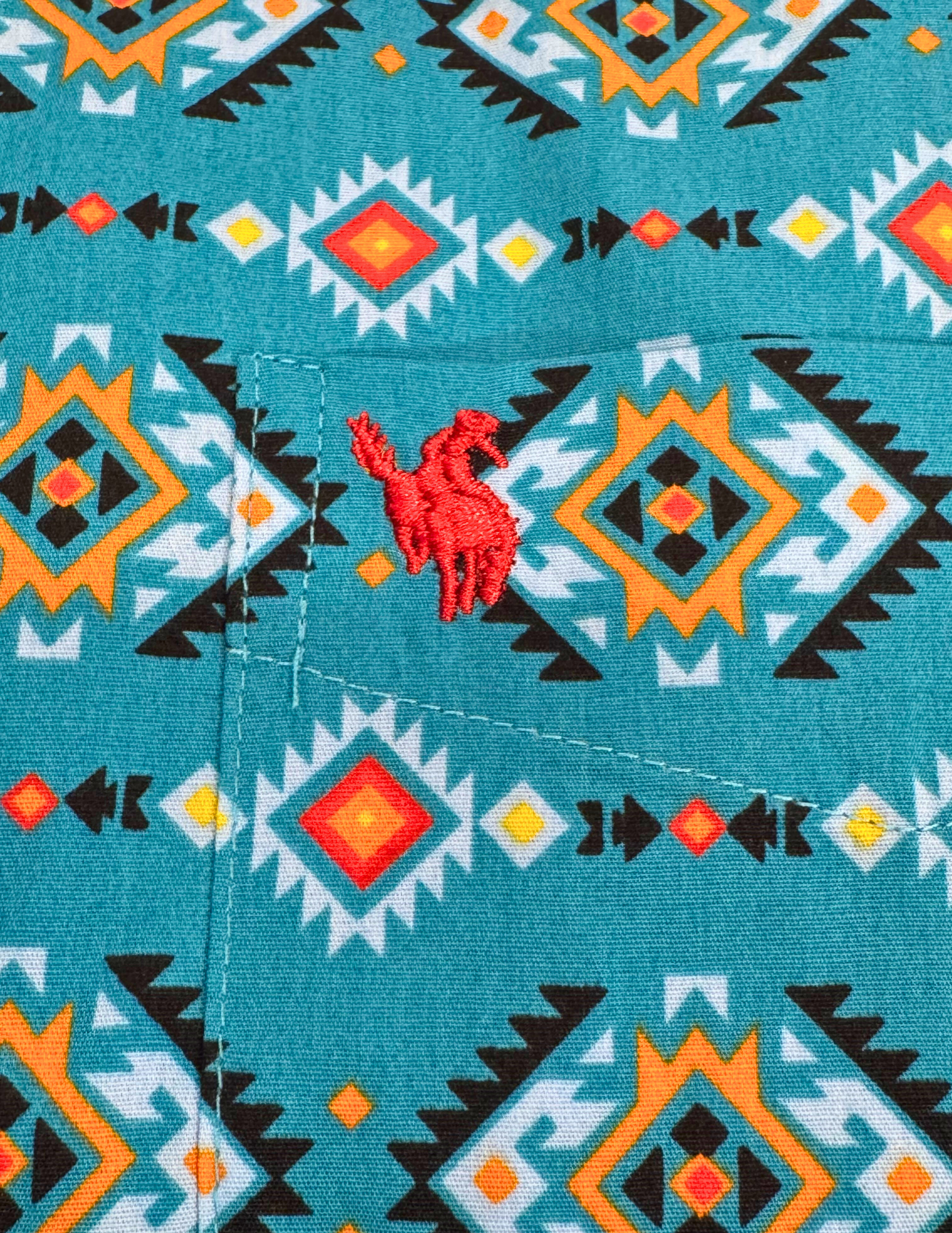 Men's Aztec Rodeo Shirts Long Sleeve Turquoise / Red