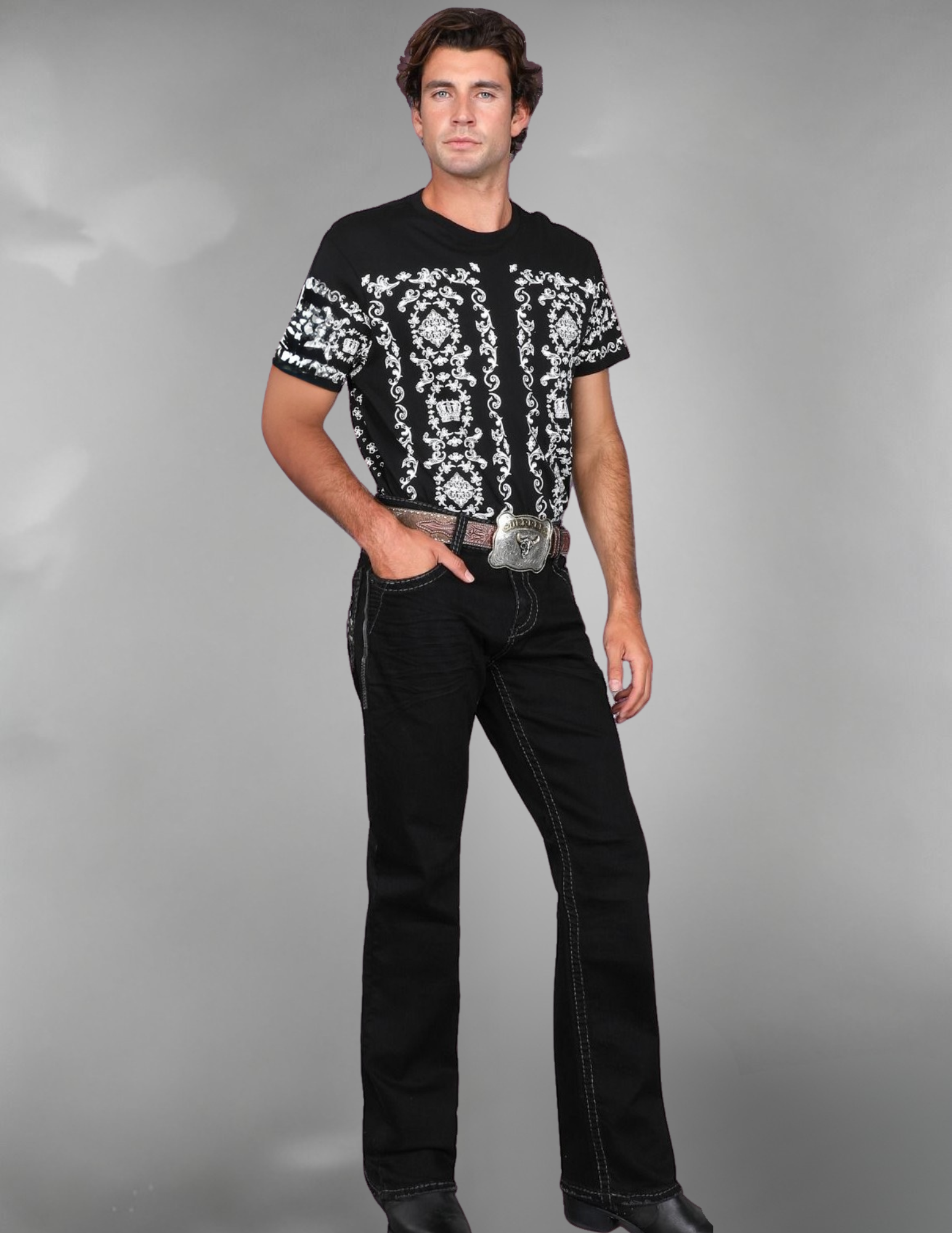 Boot Cut Embroider Jeans Men's AM-2202