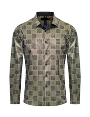 Men's Fashion Shirts Long Sleeve Gold / Black Square Arch