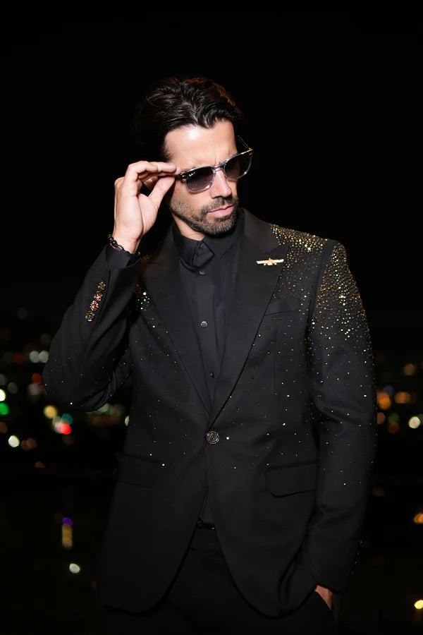 Splendor Cast Rhinestone Blazer Black / Gold