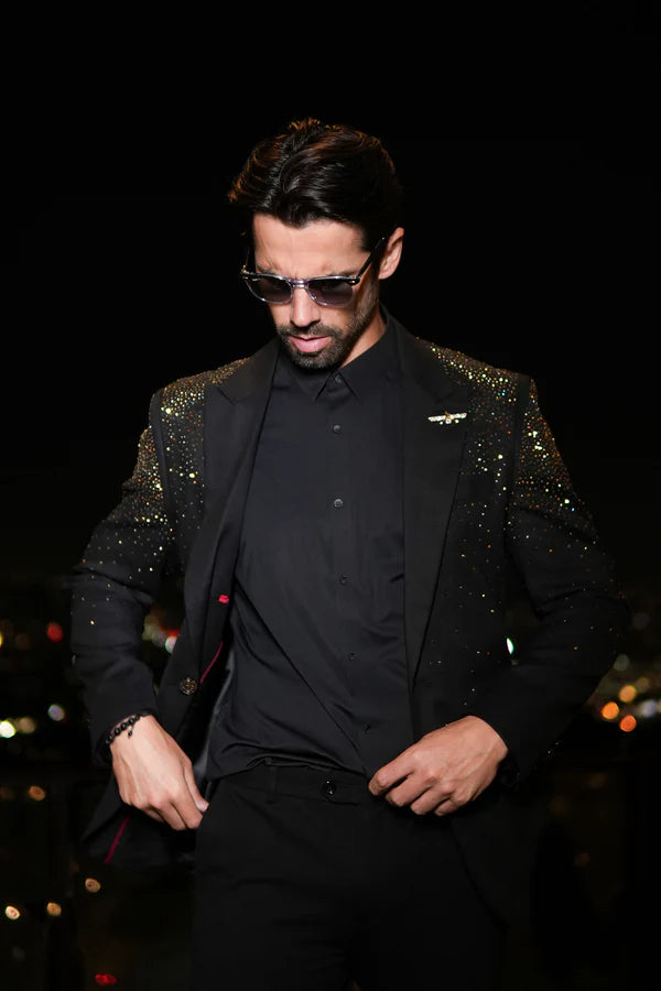 Splendor Cast Rhinestone Blazer Black / Gold