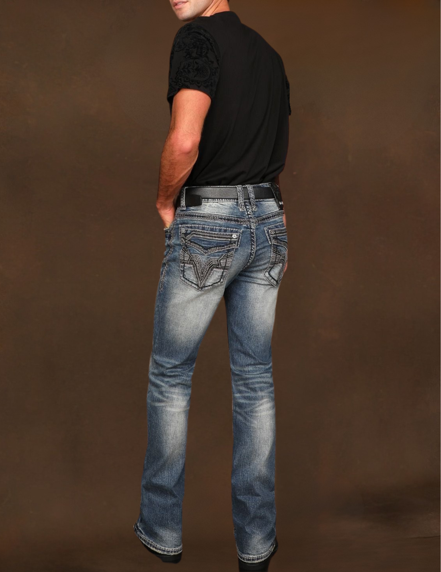 Boot Cut Embroider Jeans Men's AM-2233