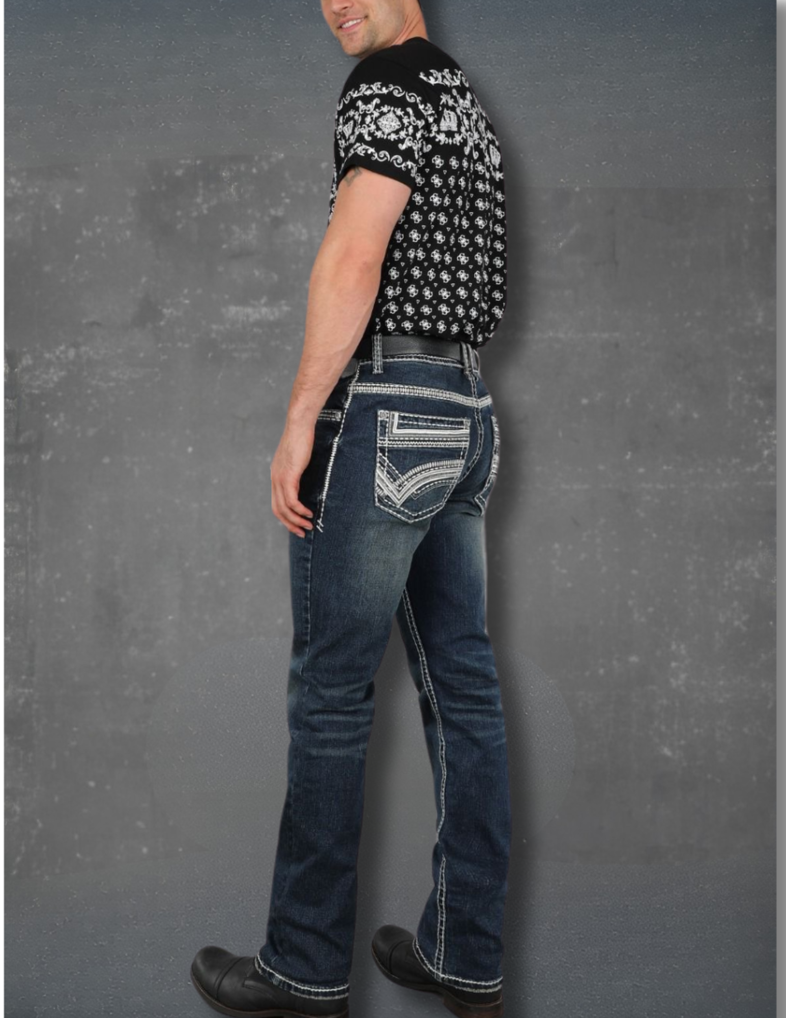 Boot Cut Embroider Jeans Men's AM-2207