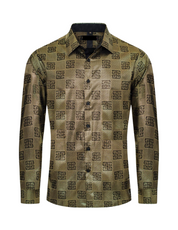 Men's Fashion Shirts Long Sleeve Gold / Black Square Arch