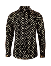 Men's Modern Western Shirts Long Sleeve Black / Gold Design L