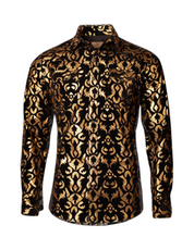 Men's Modern Western Shirts Long Sleeve Black / Gold Design