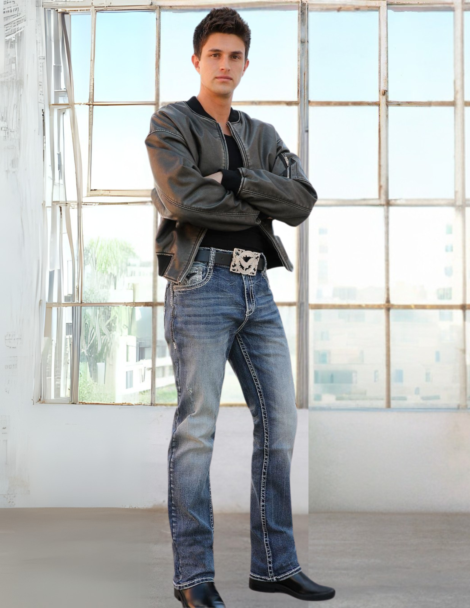 Boot Cut Embroider Jeans Men's AM-2263