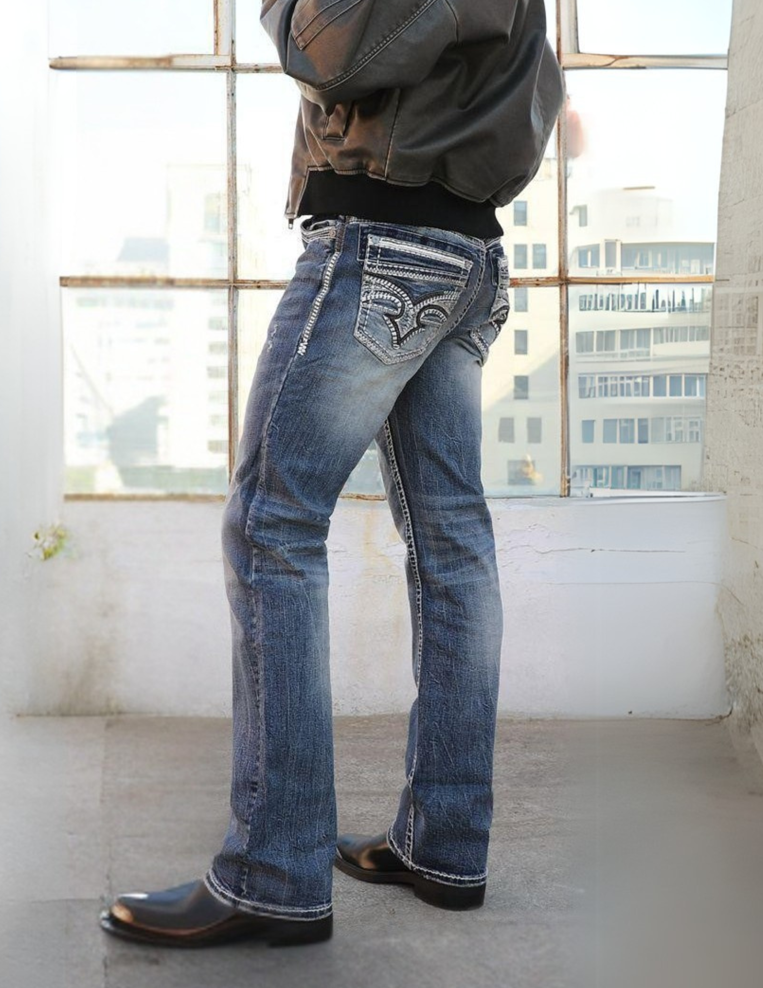 Boot Cut Embroider Jeans Men's AM-2263