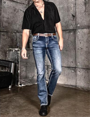 Boot Cut Embroider Jeans Men's AM-2111