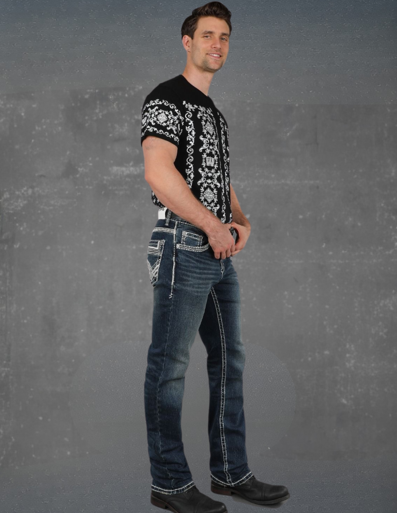 Boot Cut Embroider Jeans Men's AM-2207