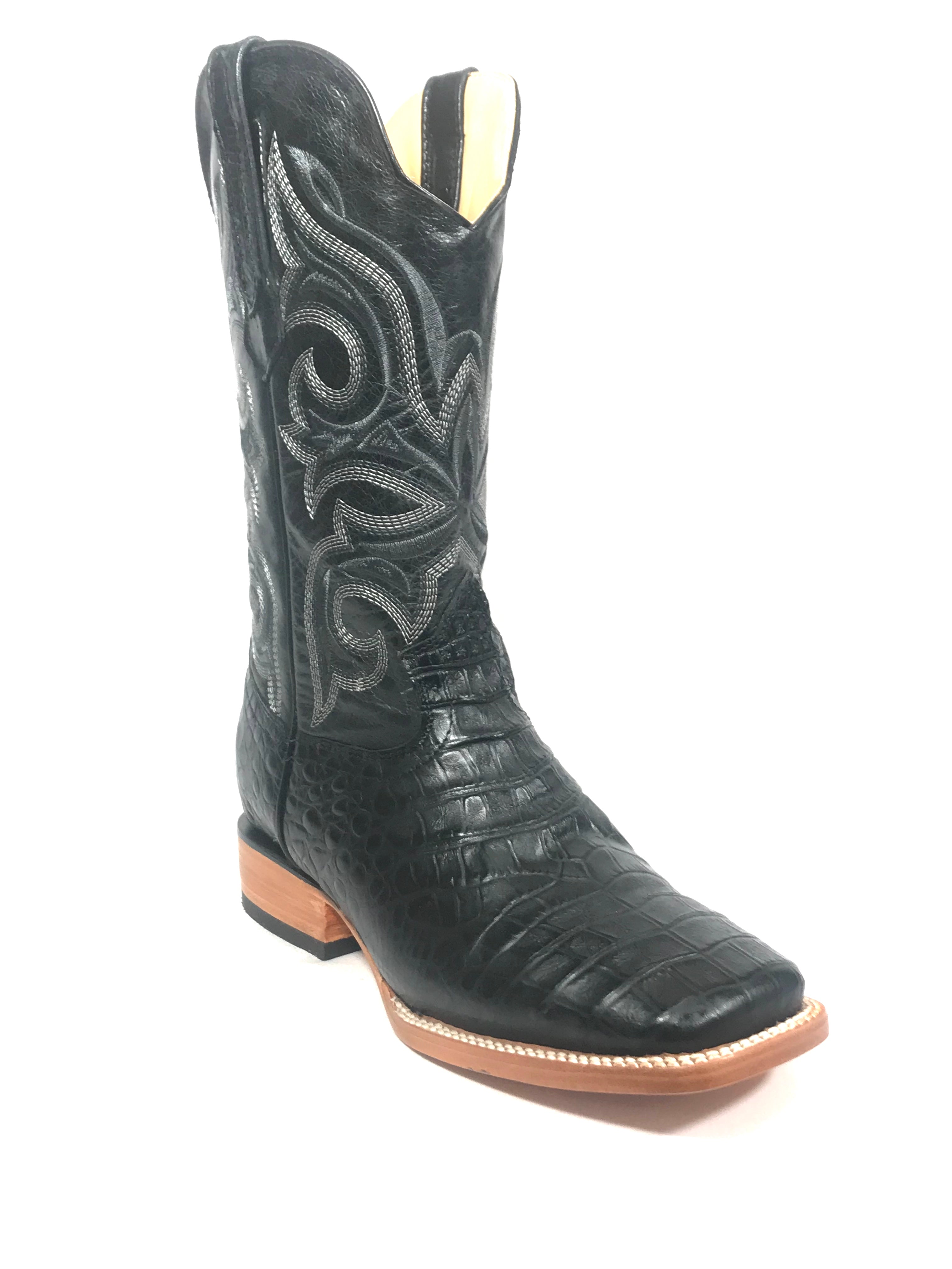 Crocodile Neck Imitation Print Black Rodeo Men's Boots