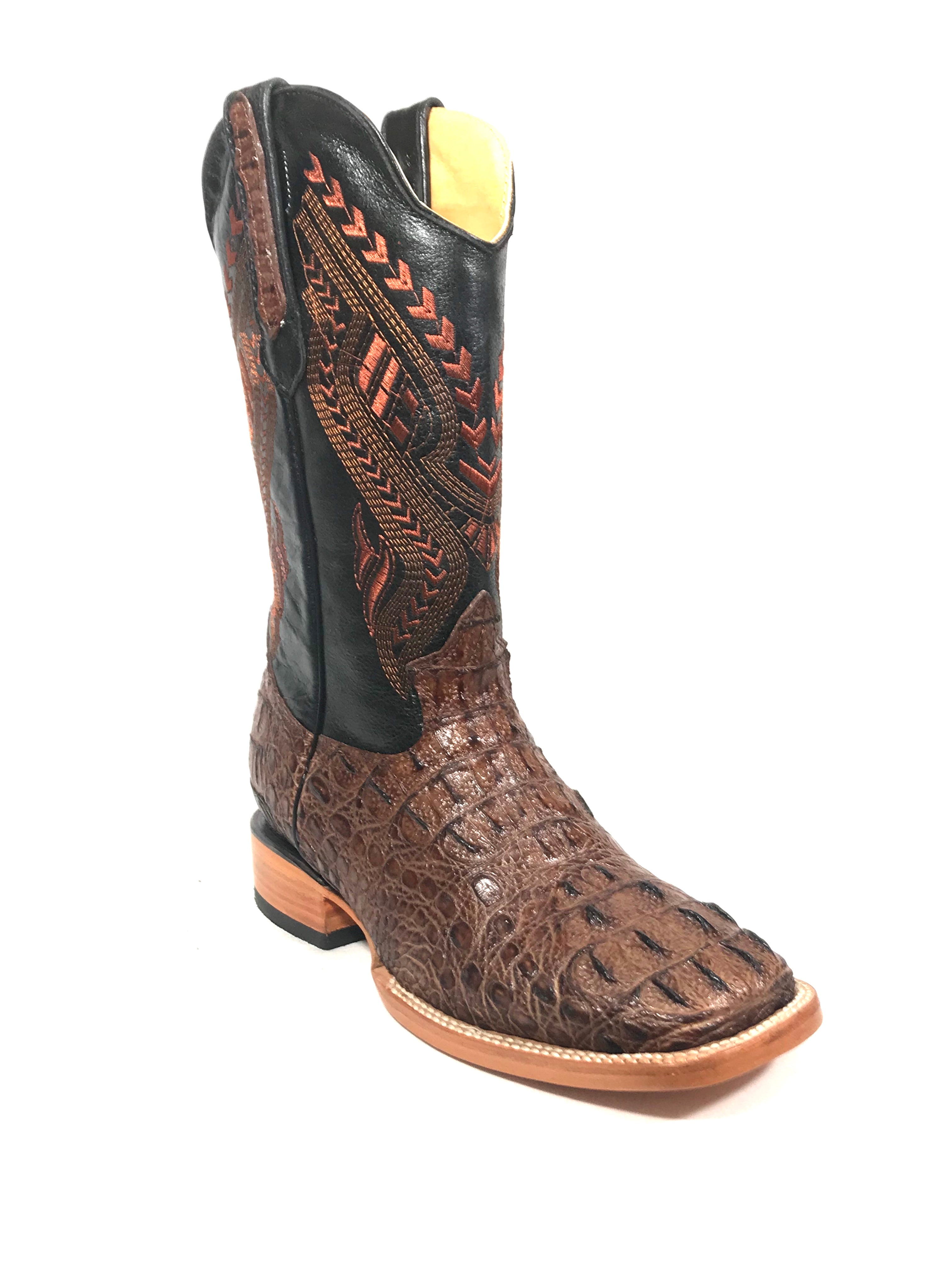 Botas de hombre coñac con estampado de cola media de cocodrilo