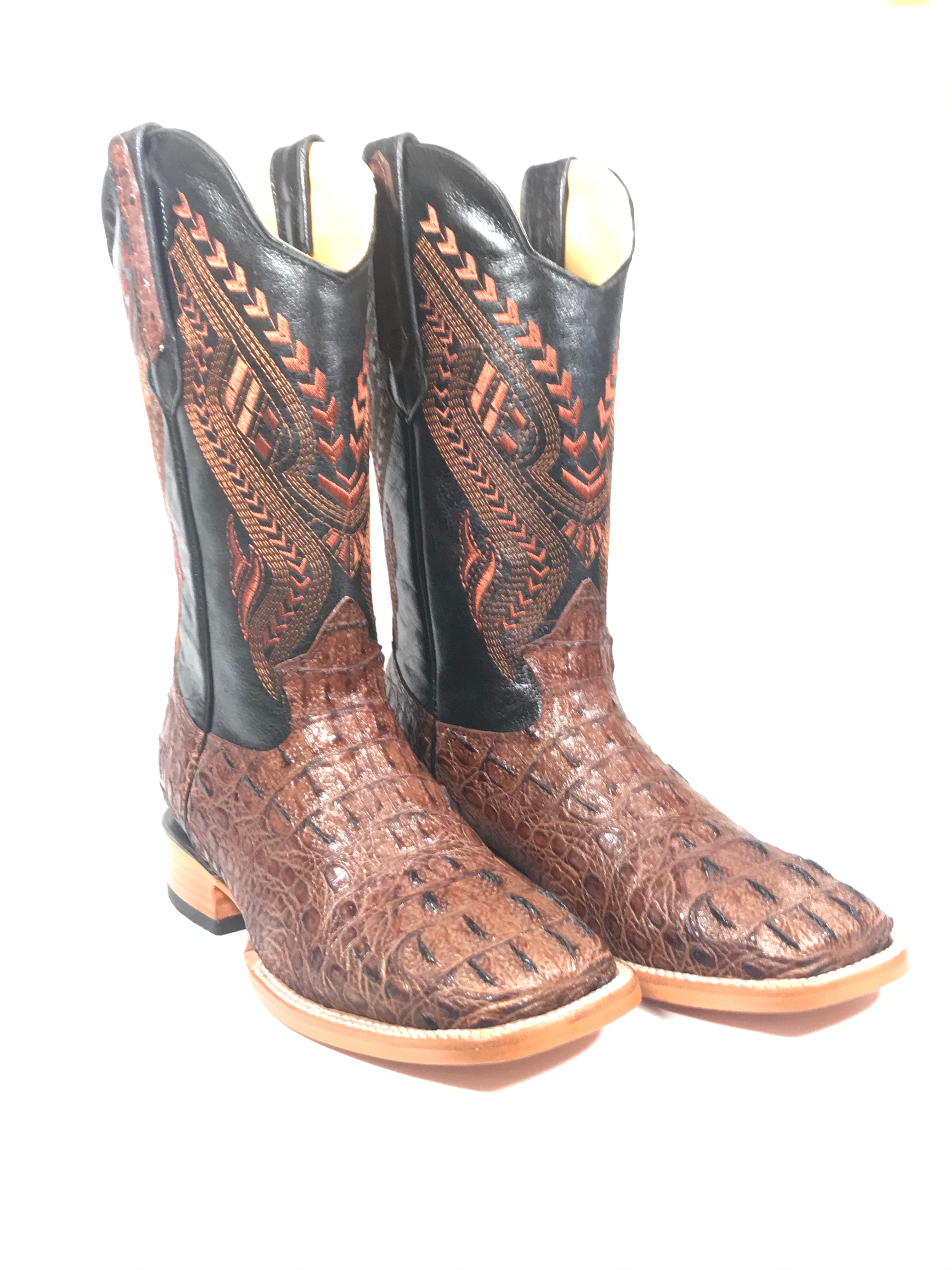 Botas de hombre coñac con estampado de cola media de cocodrilo