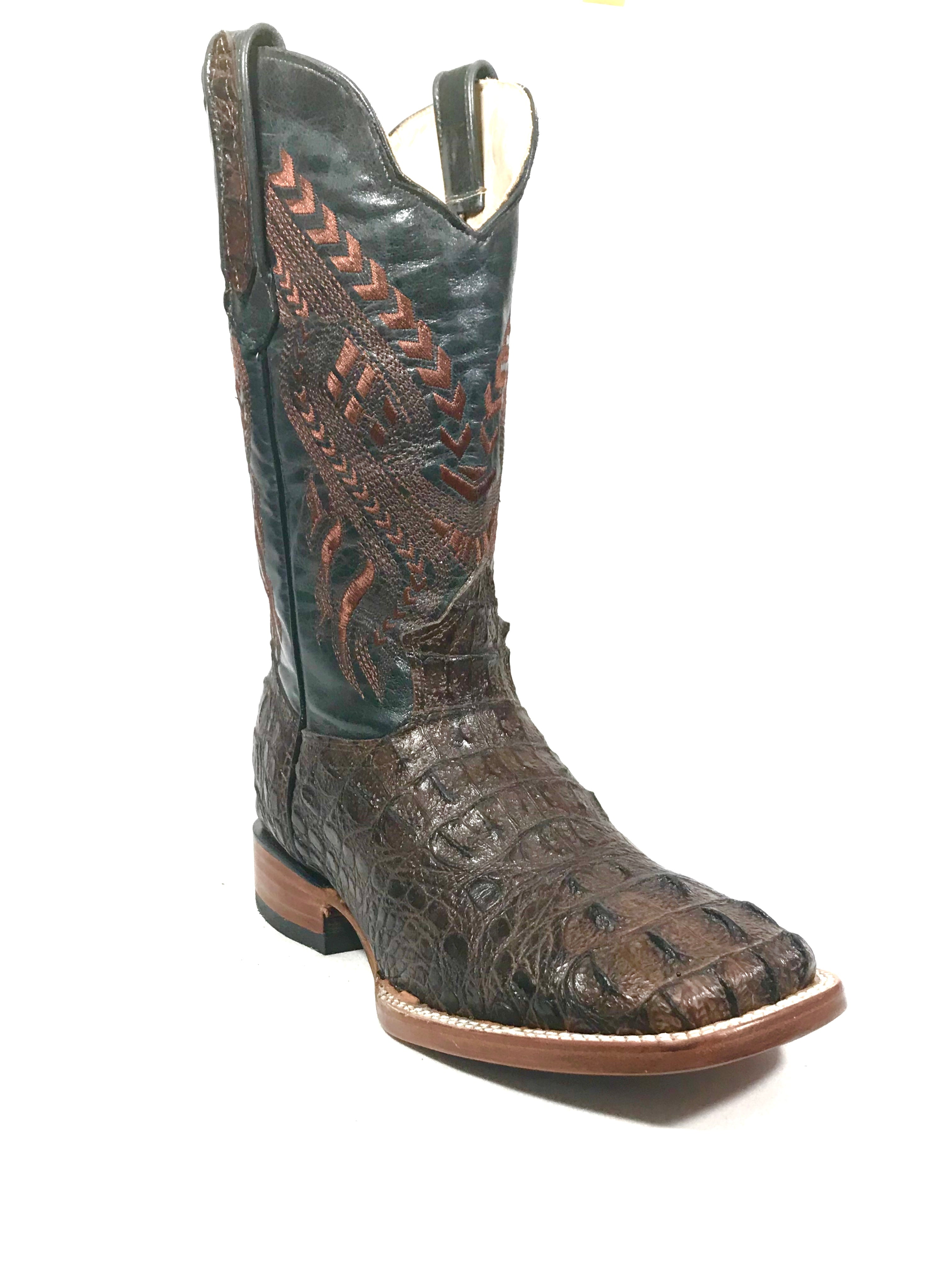 Crocodile Mid Tail Imitation Dark Brown Men's Boots