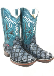 Pirarucu Print Blue/Navy Blue Western Classic Men's Boots