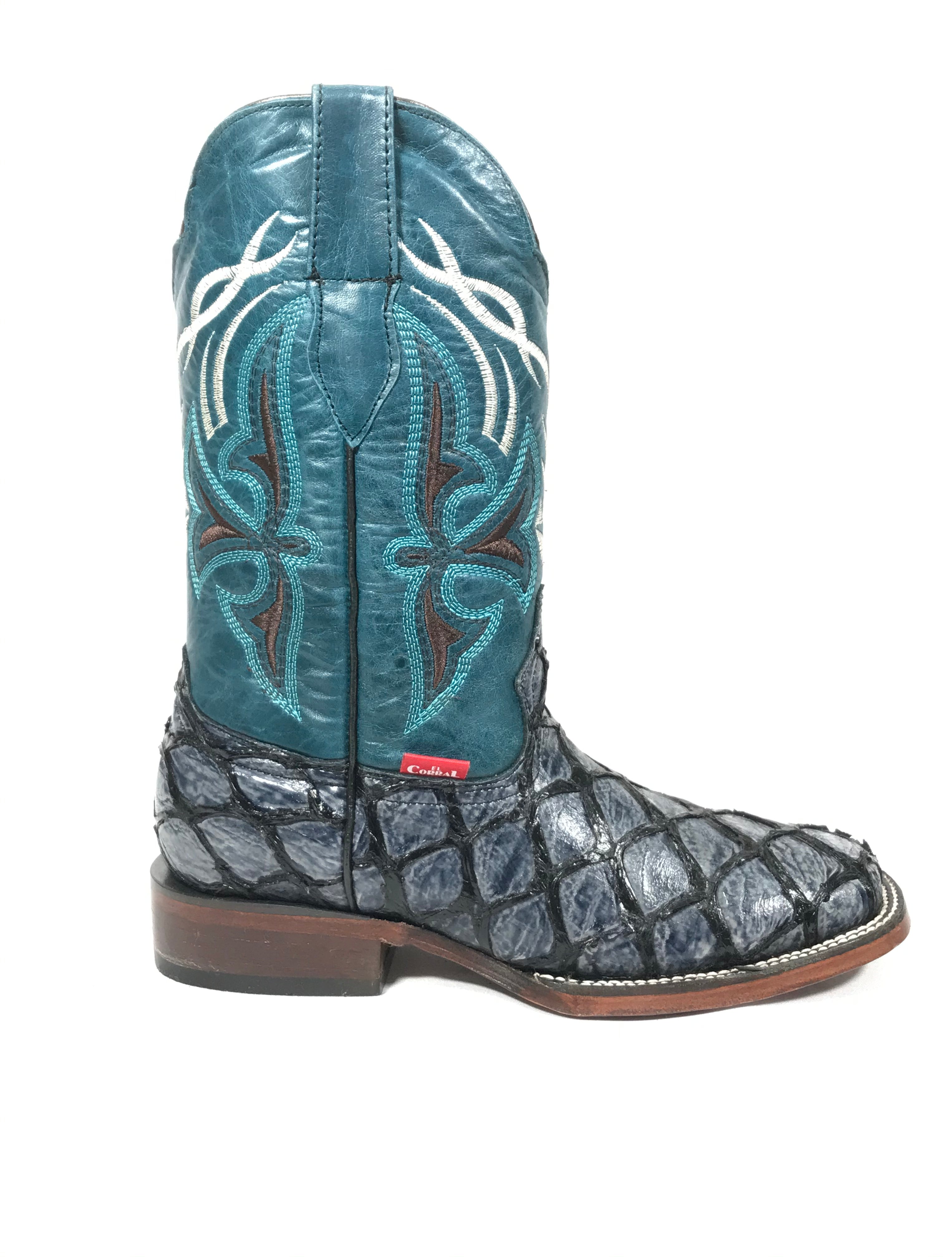 Pirarucu Print Blue/Navy Blue Western Classic Men's Boots