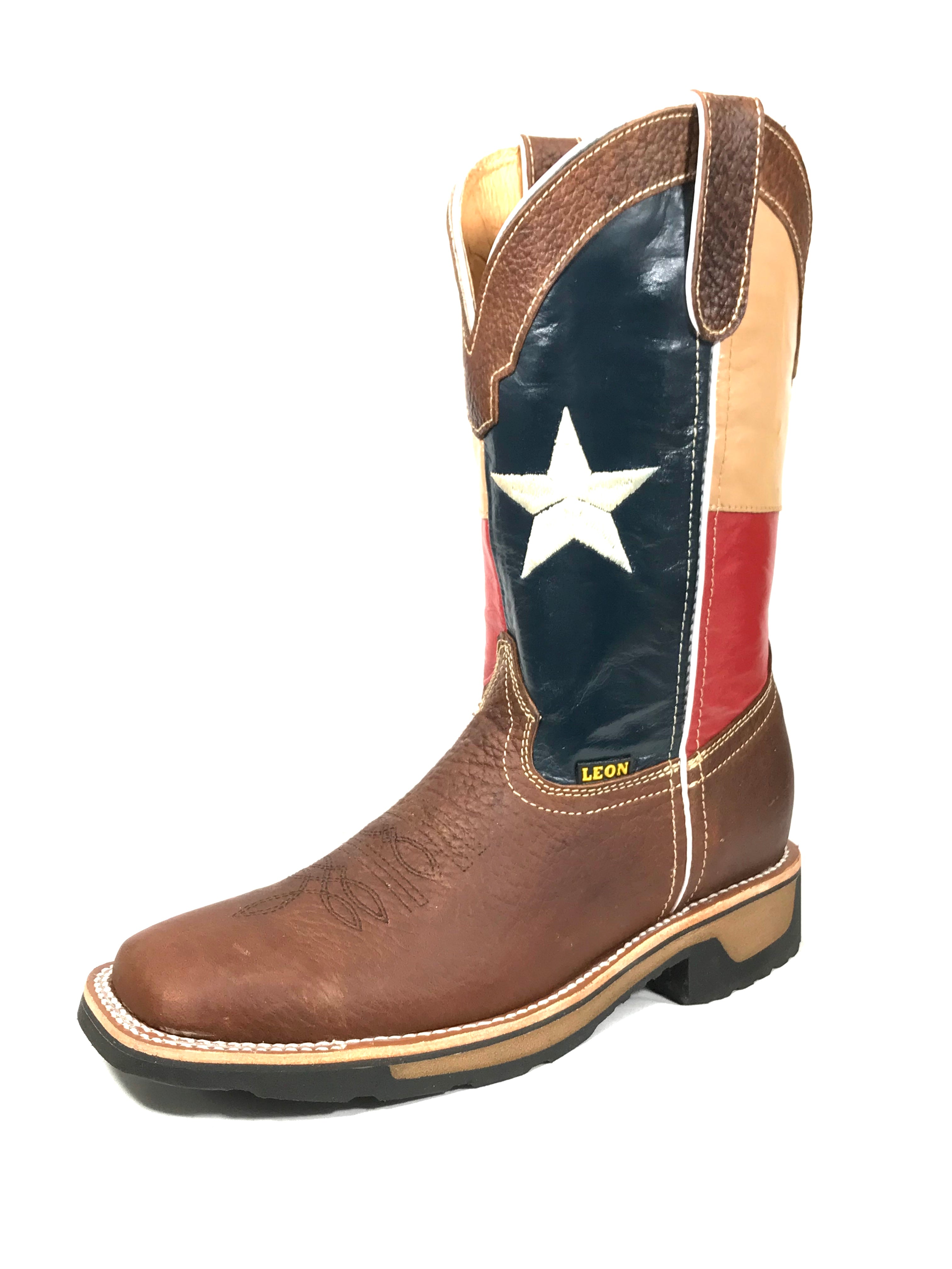Texas State Flag Work Boots Brown