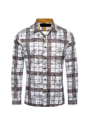 Men's Fashion Shirts Long Sleeve White/Gold Rounds