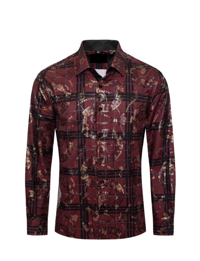 Men's Fashion Shirts Long Sleeve Reb/Black Lines