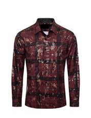 Men's Fashion Shirts Long Sleeve Reb/Black Lines