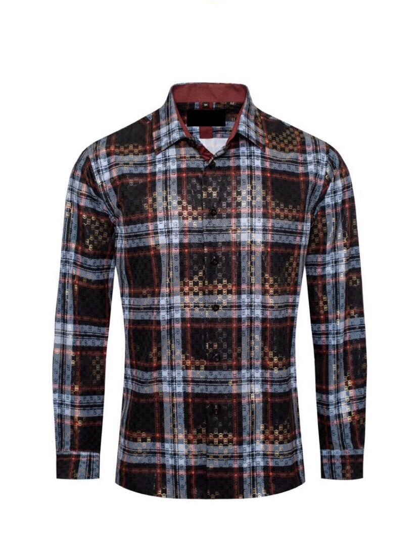 Men's Fashion Shirts Long Sleeve Black/Red/White Line Shapes