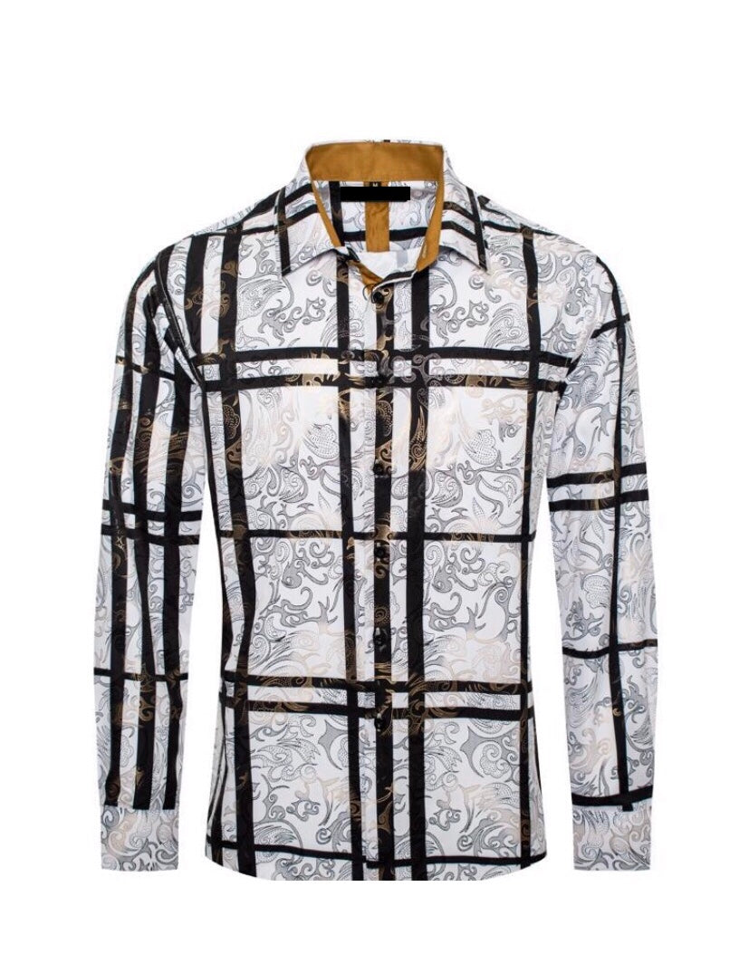 Men's Fashion Shirts Long Sleeve White/Black