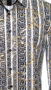 Men's Fashion Shirts Long Sleeve White/Black Gold Texture