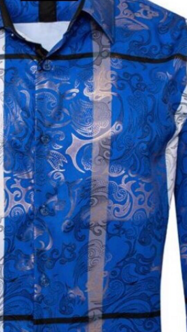 Men's Fashion Shirts Long Sleeve Blue/Grey/ White Divided Shapes