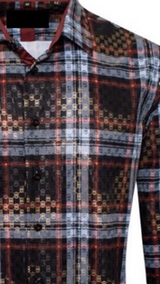 Men's Fashion Shirts Long Sleeve Black/Red/White Line Shapes