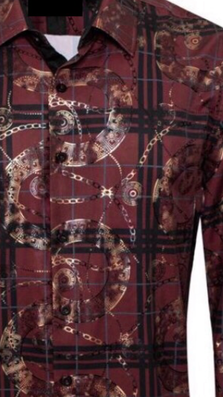 Men's Fashion Shirts Long Sleeve Reb/Black Lines
