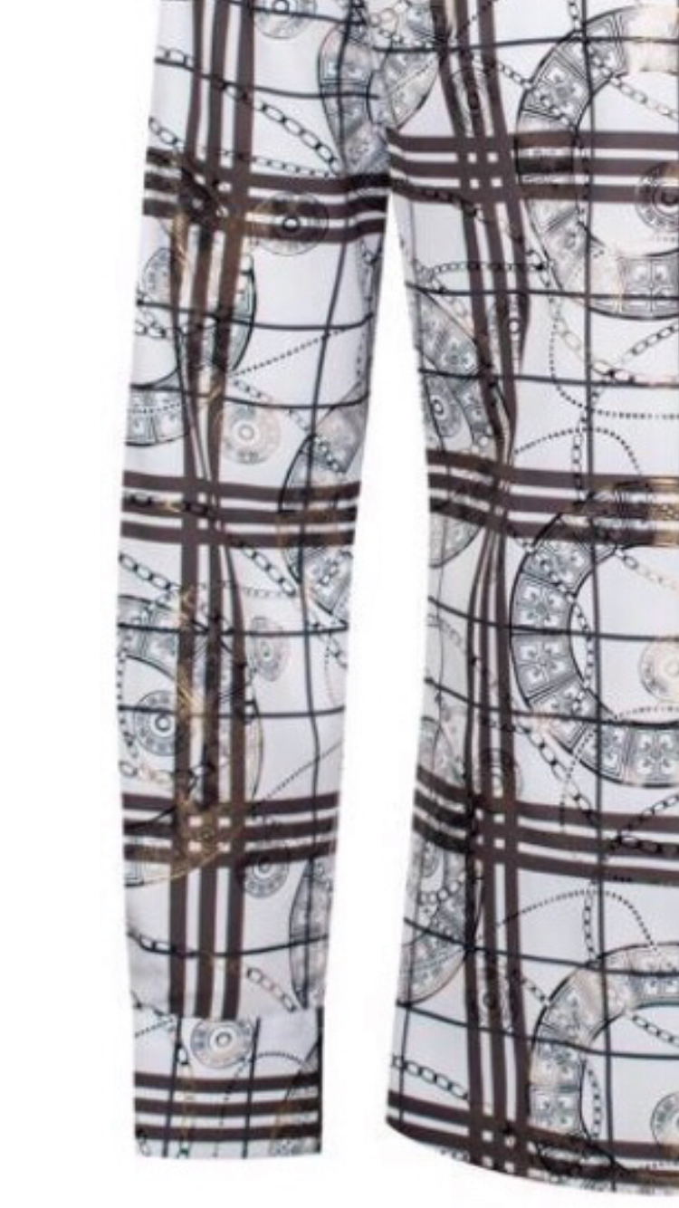 Men's Fashion Shirts Long Sleeve White/Gold Rounds