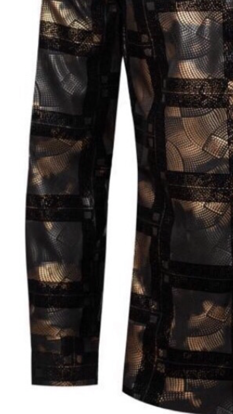Men's Fashion Shirts Long Sleeve Black/Gold Soft Texture