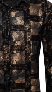 Men's Fashion Shirts Long Sleeve Black/Gold Soft Texture