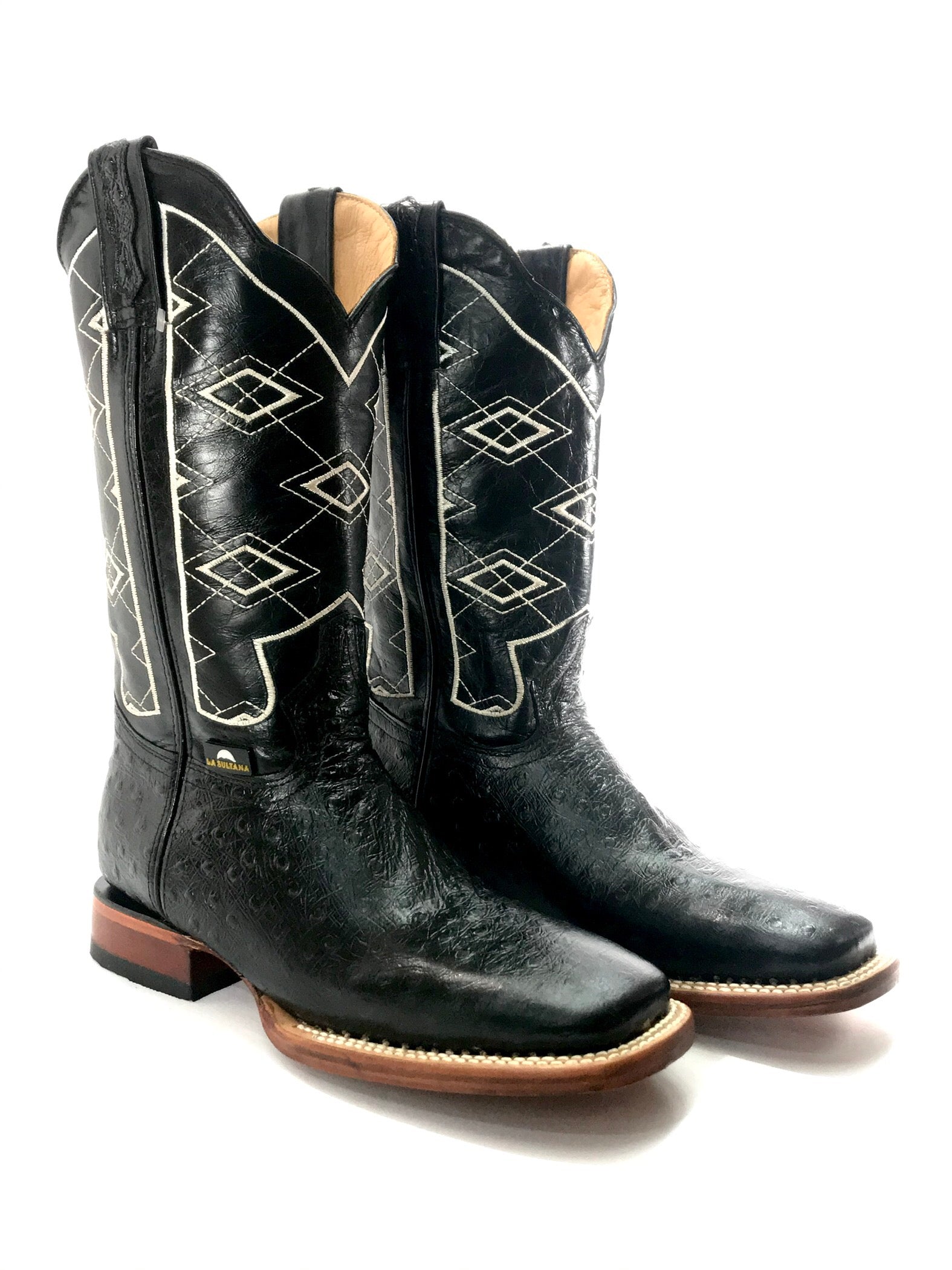 La Sultana Boots Collection Black Ostrich Print Men's Boots