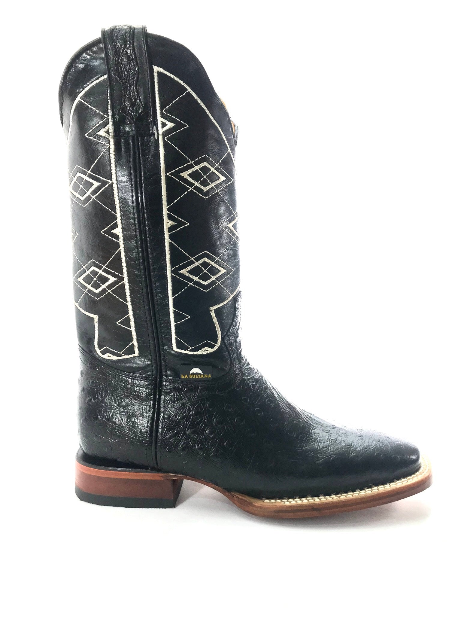 La Sultana Boots Collection Black Ostrich Print Men's Boots