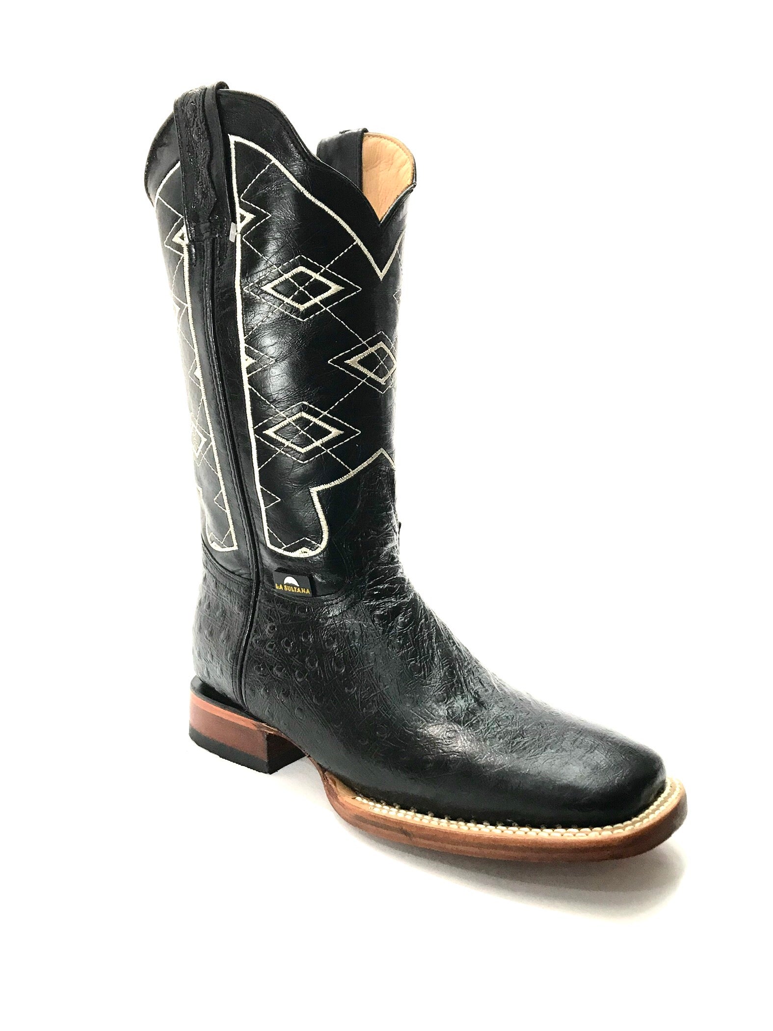 La Sultana Boots Collection Black Ostrich Print Men's Boots