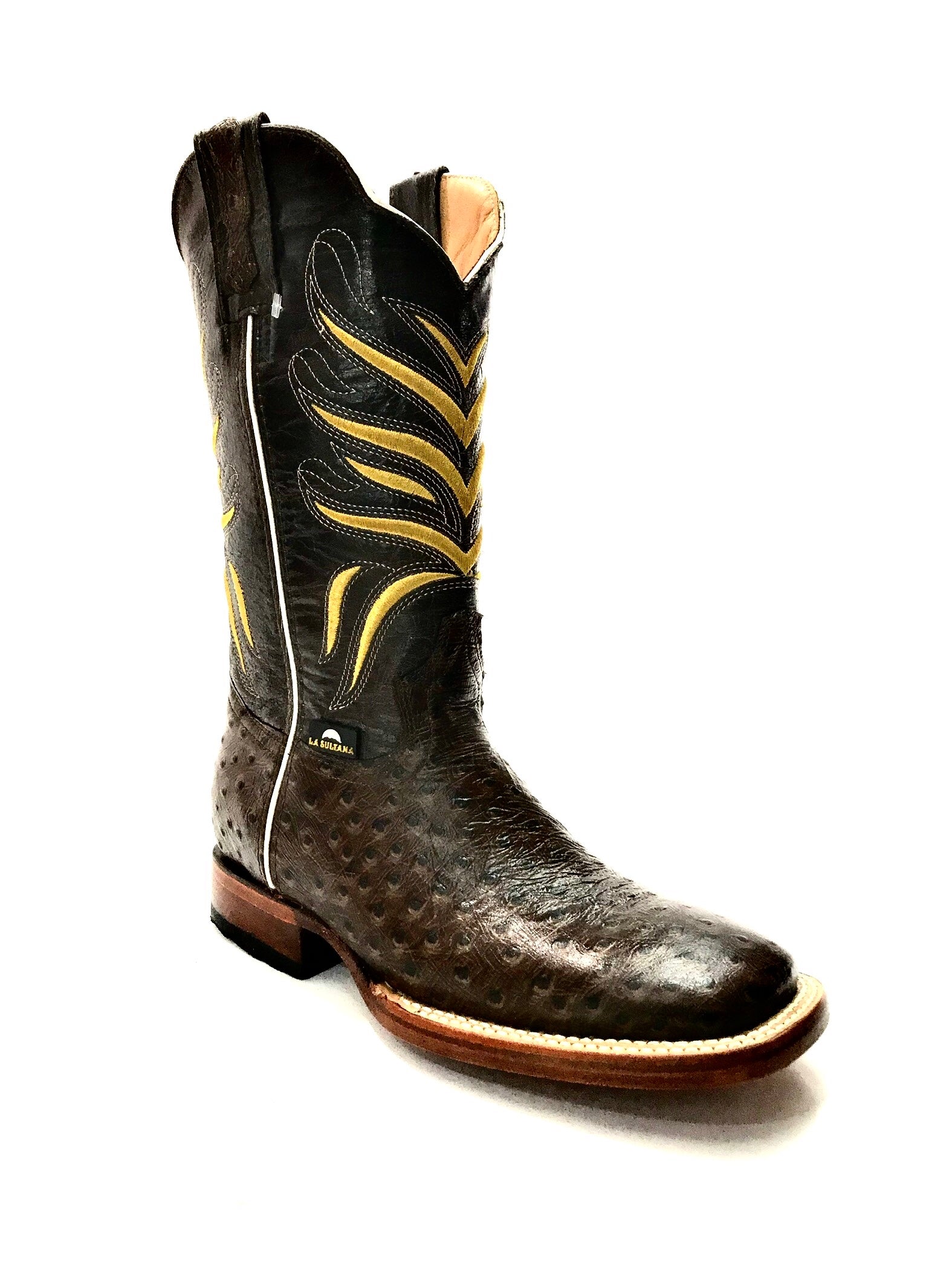 La Sultana Boots Collection Brown Ostrich Print Men's Boots