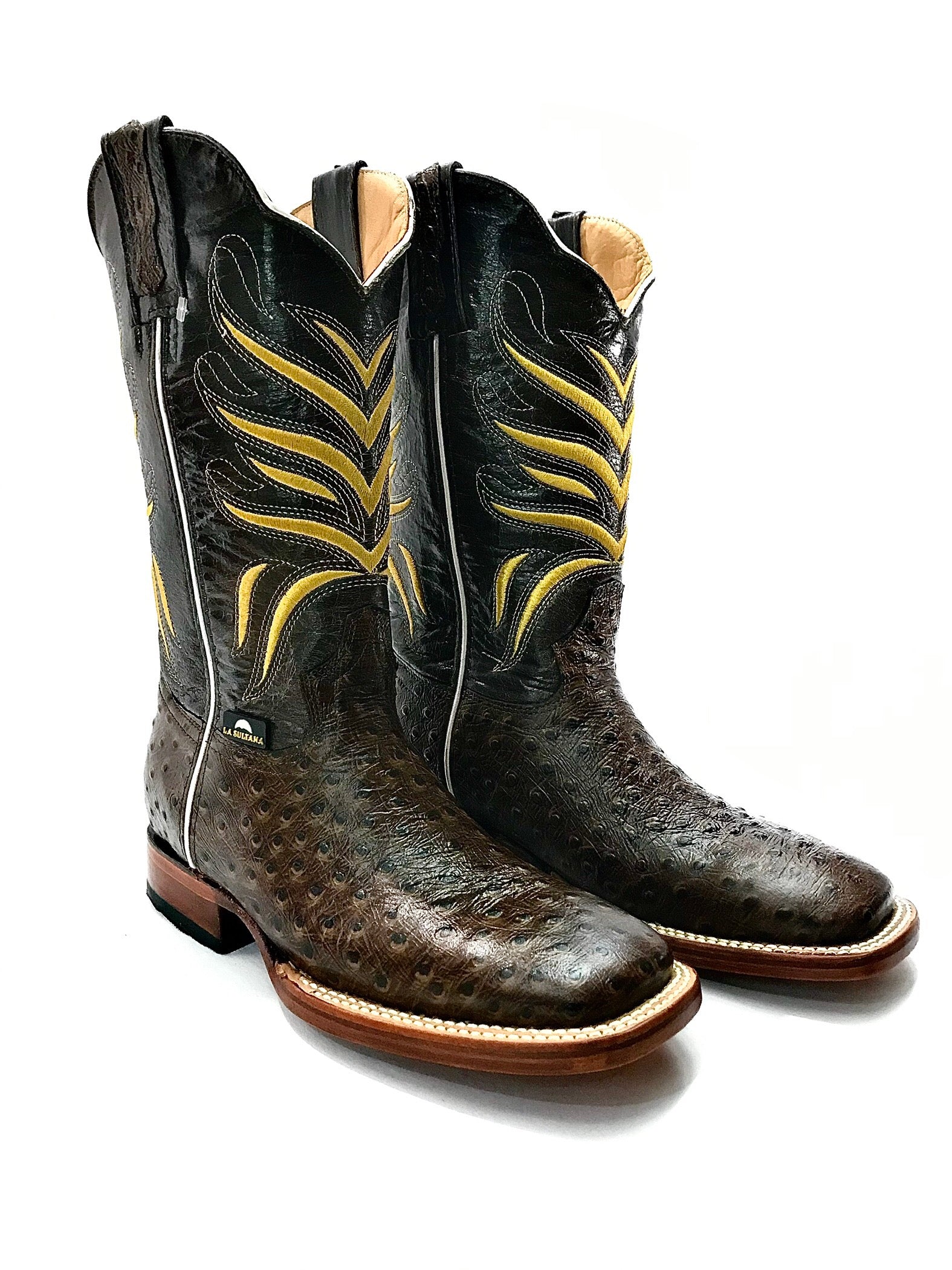 La Sultana Boots Collection Brown Ostrich Print Men's Boots