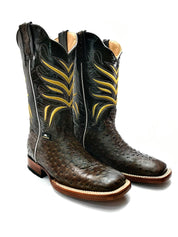 La Sultana Boots Collection Brown Ostrich Print Men's Boots